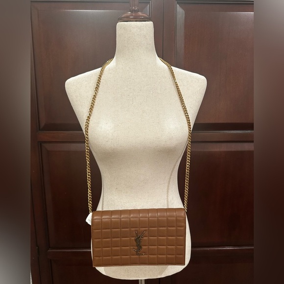 YSL Brown Quilted Wallet on chain - Picture 2 of 14